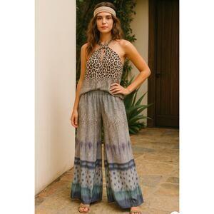 Alexis XS tall Wide Leg Pants Boho Animal Print Ombre Tie Dye Palazzo Trousers